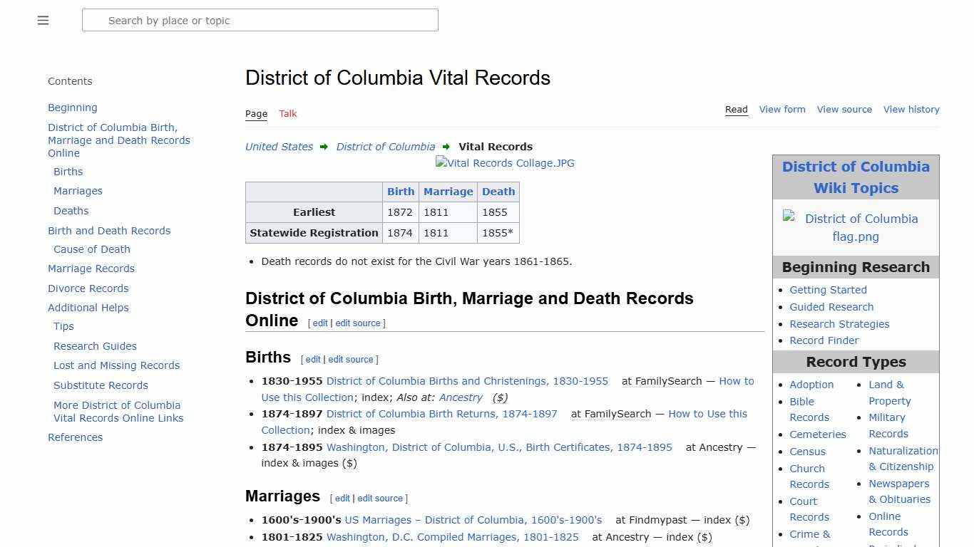 District of Columbia Vital Records • FamilySearch